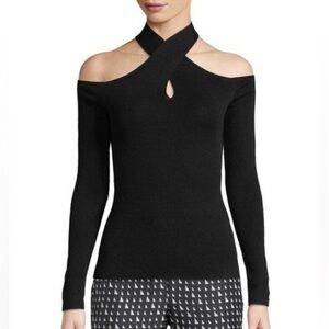 Theory Womens Mock Neck Long Sleeves Wrap Sweater Black Wool Size S Petite